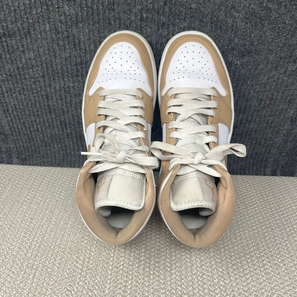 Nike Air Jordan 1 Mid Tan Gum White Athletic Shoes Mens 8.5 554724-271